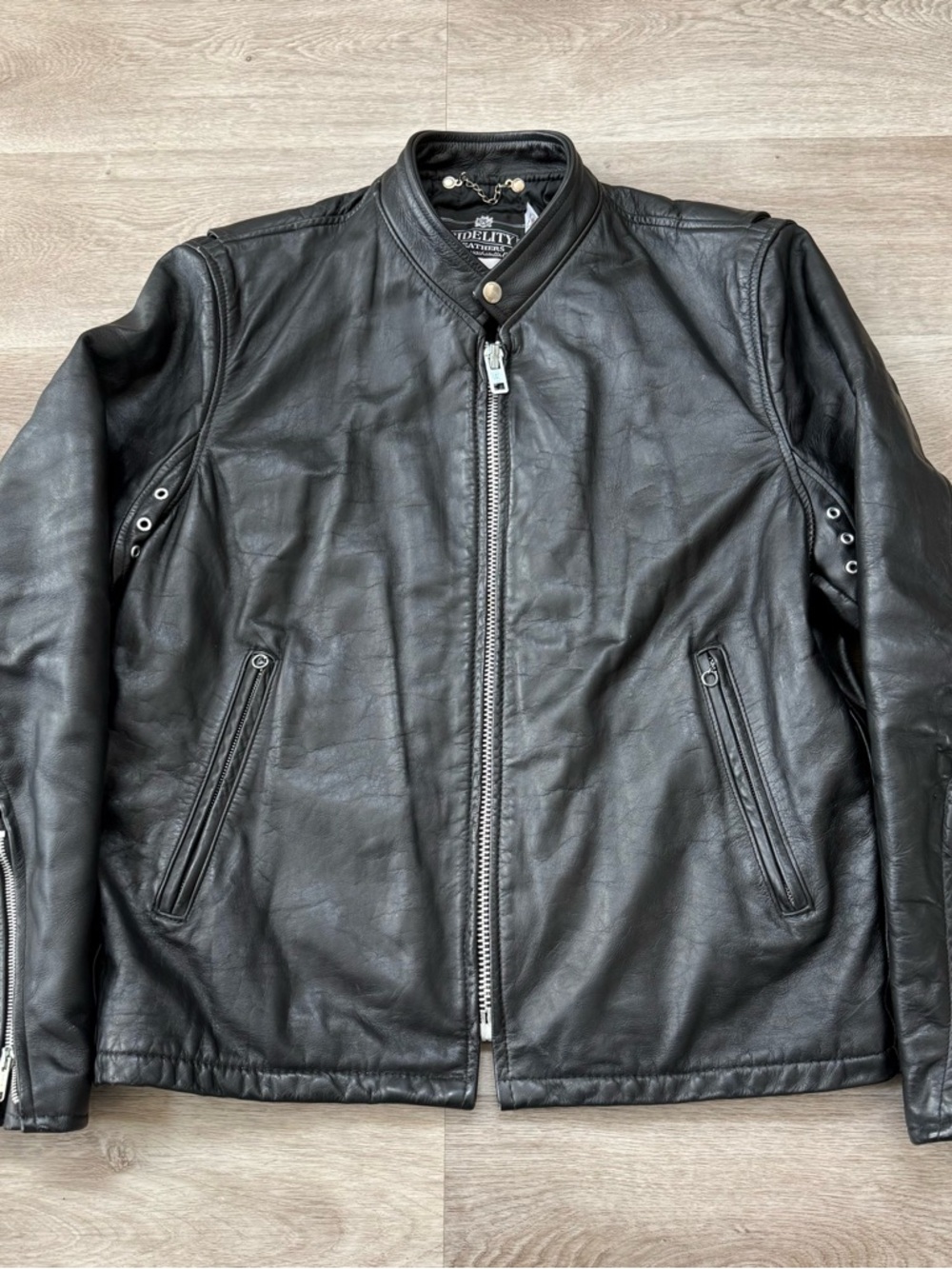 Vintage Fidelity Black Leather Cafe Racer Motorcycle Jacket Men Size 44 USA Made